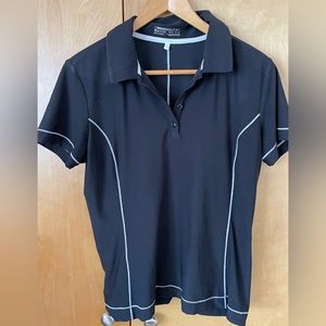 Nike Golf FitDry M (8-10) blk polo. White piping. Striped collar